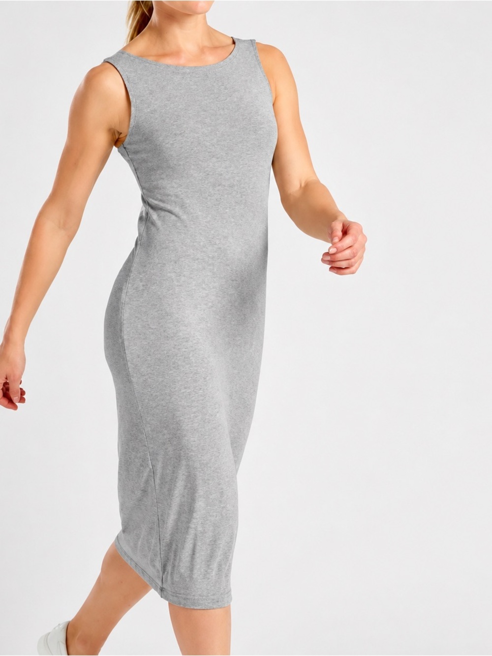 Athleta Light‎ Grey Sleeveless Midi Dress Size Medium